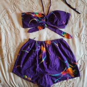 Vintage 1980's summer set Romper | bikini like top with Highwasted shorts
